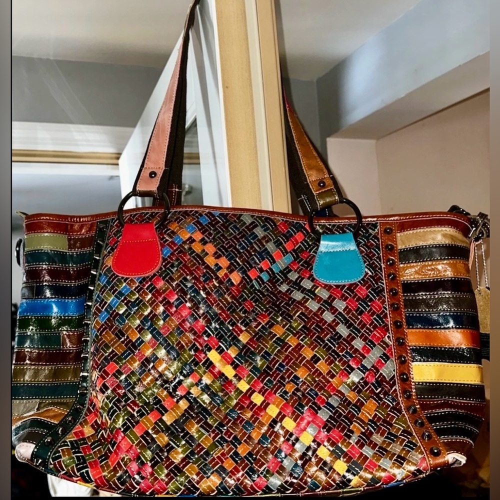 Amerileather Multicolored Cecily Woven XL Tote Bag & Matching Coin Purse NWT